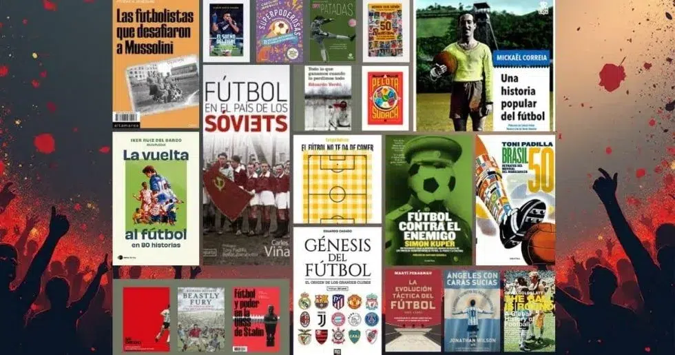 Collage de portadas de los 30 libros de fútbol recomendados por la rueda suelta