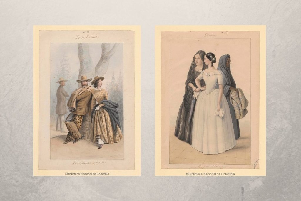 Láminas costumbristas del siglo XIX: Tundama y Ocaña — vestuario y tipos sociales (Comisión Corográfica).