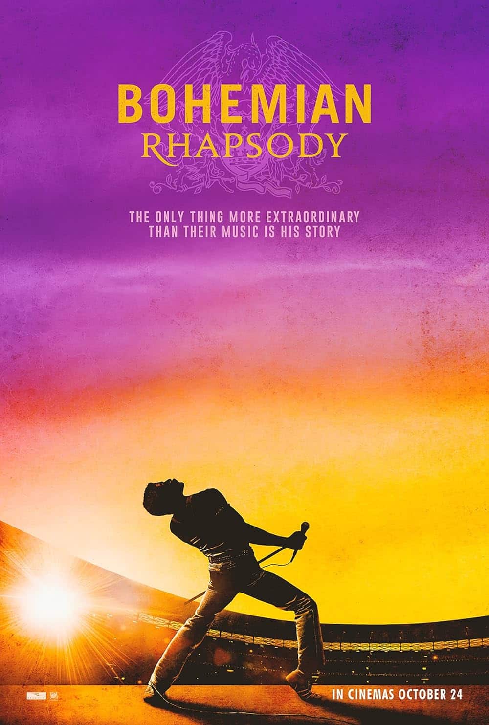 Póster de Bohemian Rhapsody con Freddie Mercury en el escenario