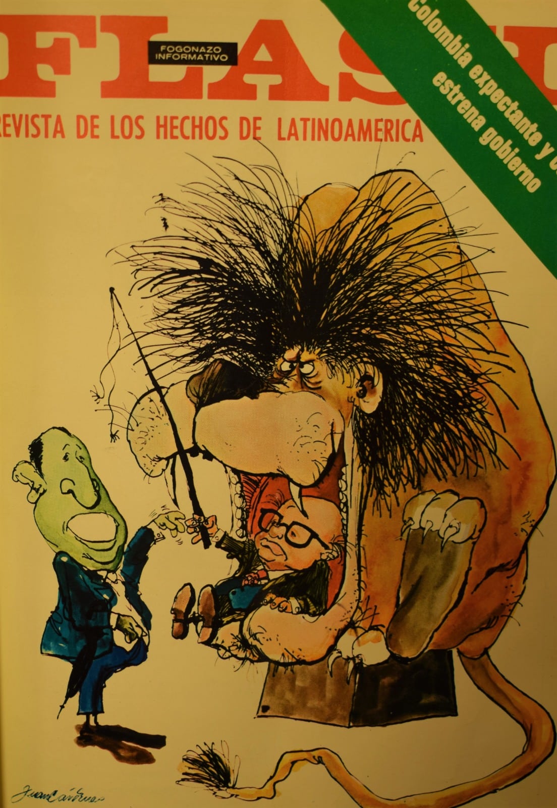 Caricatura de un congresista visto a través de una lupa